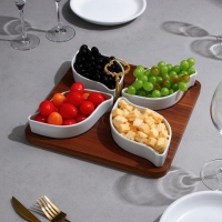 Менажница &laquo;Королевская сервировка&raquo;, 4 шт:300 мл, деревянное основание, фарфор, Иран