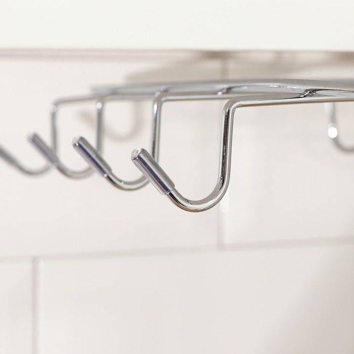 Держатель для кружек подвесной на 8 предметов Доляна, 27,5&times;20&times;7,5 см, на толщину полки 3,5 см, цвет хром