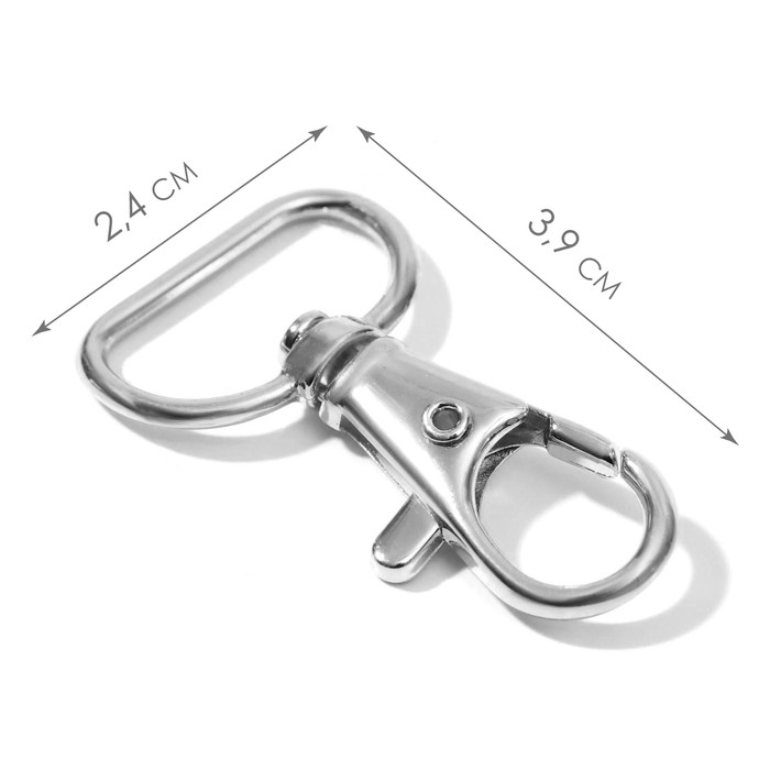 Карабин металлический, 39 &times; 24 мм / 20 &times; 2 мм, 6 шт, цвет серебряный