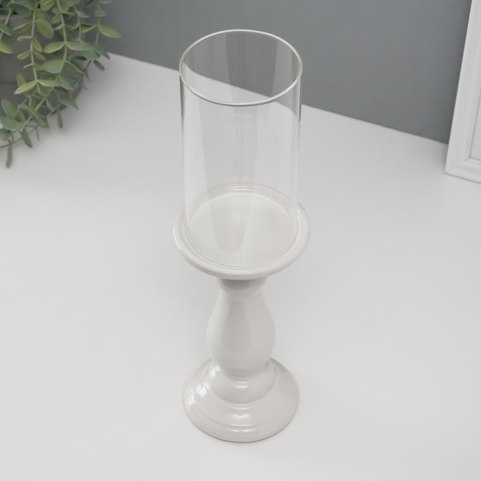 Подсвечник керамика, стекло на 1 свечу "Магистр" d=8 см белый 9,5х9,5х32 см