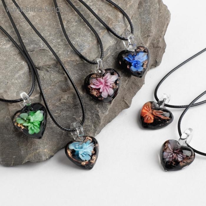 Кулон &laquo;Муранское стекло&raquo; малый, сердечко темное, цвет МИКС, 45 см