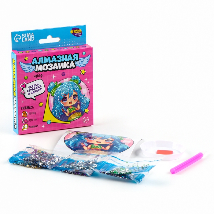 Алмазная мозаика наклейка для детей &laquo;Модная девчуля&raquo;, 9 х 9 см, набор для творчества