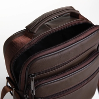 Сумка мужская на молниях, длинный ремень, цвет коричневый