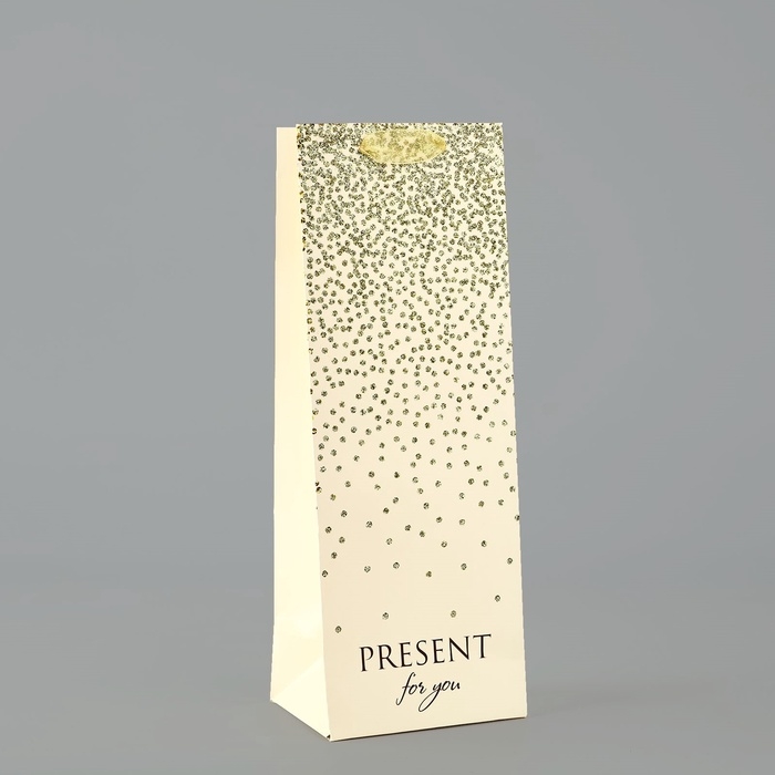 Пакет под бутылку &laquo;Подарок&raquo;, глиттер, 13 х 36 х 10 см