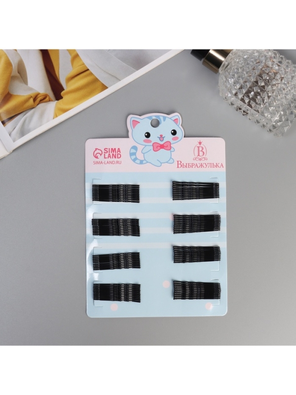 Невидимка для волос "Глория" (набор 80 шт) зайчонок, 4,5 см, чёрный