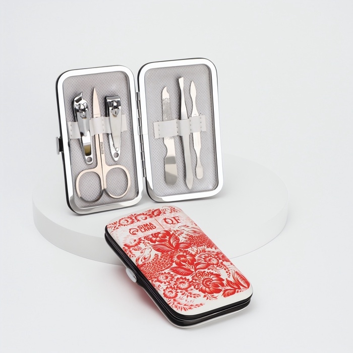 Набор маникюрный &laquo;Роспись&raquo;, 6 предметов, в футляре, красный, белый