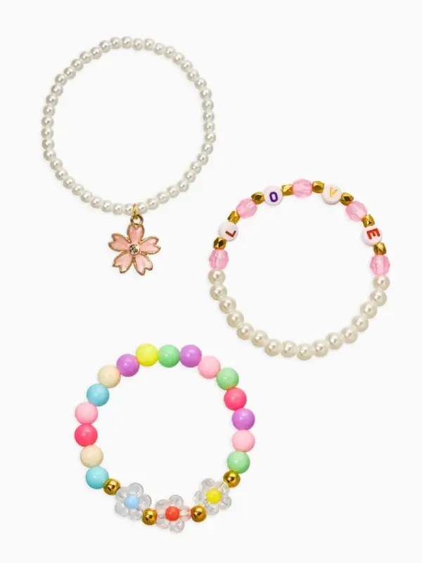 Браслет детский &laquo;Выбражулька&raquo;, 3 шт. набор, цветок, бусины, цветной