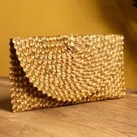 Сумка клатч плетёная из пальмового листа, 28&times;16&times;2 см, золотистая
