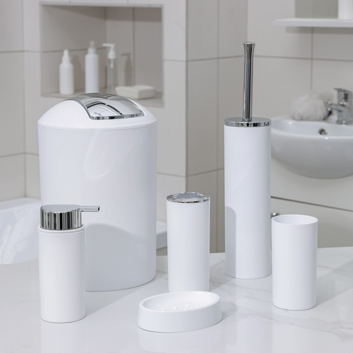Набор аксессуаров для ванной комнаты SAVANNA &laquo;Сильва&raquo;, 6 предметов (дозатор, мыльница, 2 стакана, ёршик, ведро), цвет белый