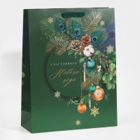 Пакет подарочный новогодний ламинированный &laquo;Малахит&raquo;, L 31 х 40 х 11,5 см, Новый год