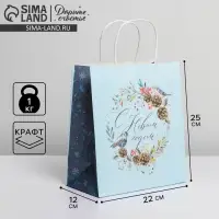 Пакет подарочный новогодний крафтовый &laquo;Морозное утро&raquo;, 22 х 25 х 12 см