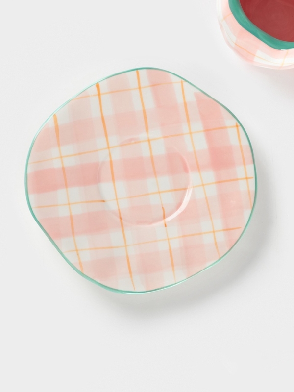 Чайная пара Доляна &laquo;Розовая клетка&raquo;, чашка 220 мл, блюдце d=16 см, ручная роспись, керамика, белая