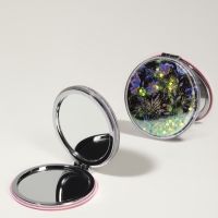 Зеркало складное &laquo;Цветы&raquo;, d = 7,2 см, с увеличением, цвет чёрный/фиолетовый