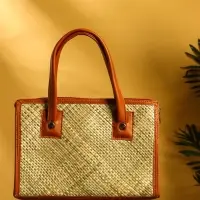 Сумка плетёная на молнии из пандана 30х10х35 см, светло-коричневый