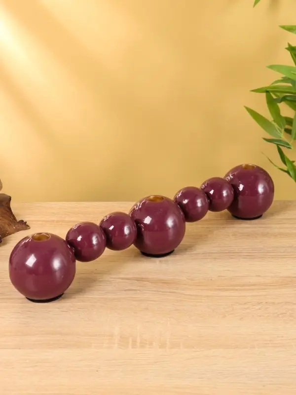 Подсвечник на 3 свечи &laquo;Бусы&raquo;, с 7 сферами, 44&times;8&times;8 см, баклажановый