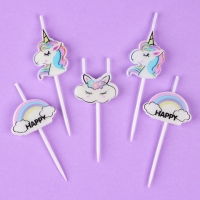 Набор свечей для торта, 5 шт "Единороги и облака", белые