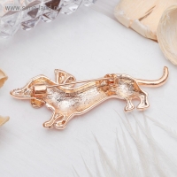 Брошь &laquo;Собака&raquo; такса с бантом, цвет красный в золоте