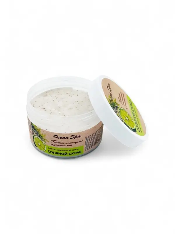 Скраб для тела соляной с маслами Ocean Spa зеленый чай и лемонграсс, 350 г