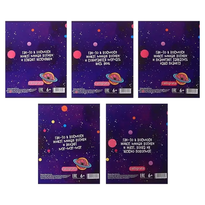 Тетрадь 48 листов в клетку, Calligrata &laquo;Космокот&raquo;, обложка мелованный картон, МИКС