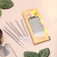 Свечи в торт коктейльные "Шайн", 6 шт, 10 см, серебряный металлик