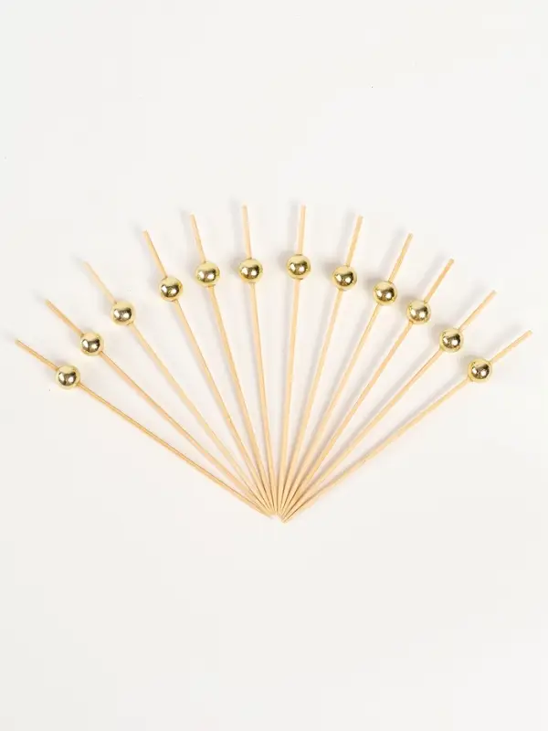 Шпажки деревянные "Жемчужина" , 12 см, набор 12 шт цвет золото