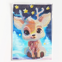 Алмазная мозаика на новый год с частичным заполнением на холсте &laquo;Оленёнок&raquo;, 15 х 21 см, набор для творчества