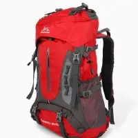 Рюкзак тур 65+5л, 30*20*53, отдел на шнурке, 5нар+2вн кармана, цвет красный