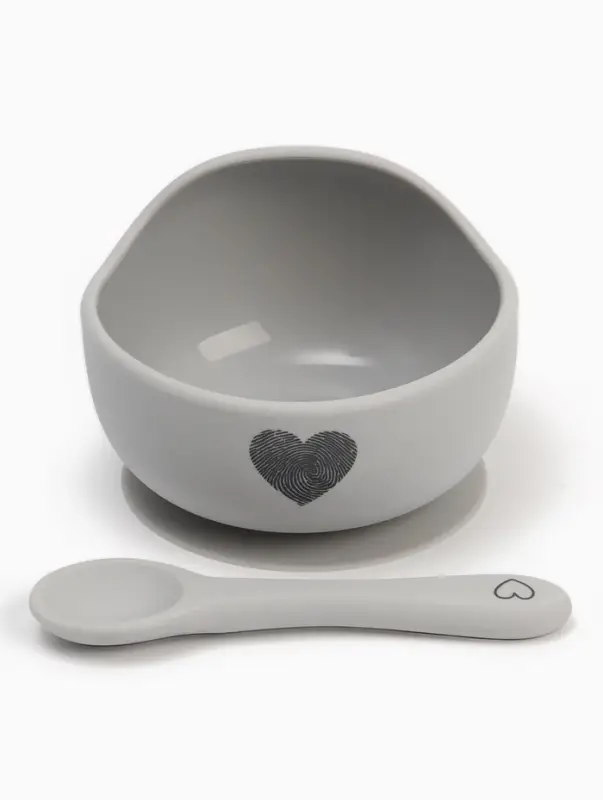 Тарелка детская на присоске и ложка, серый, Mum&Baby