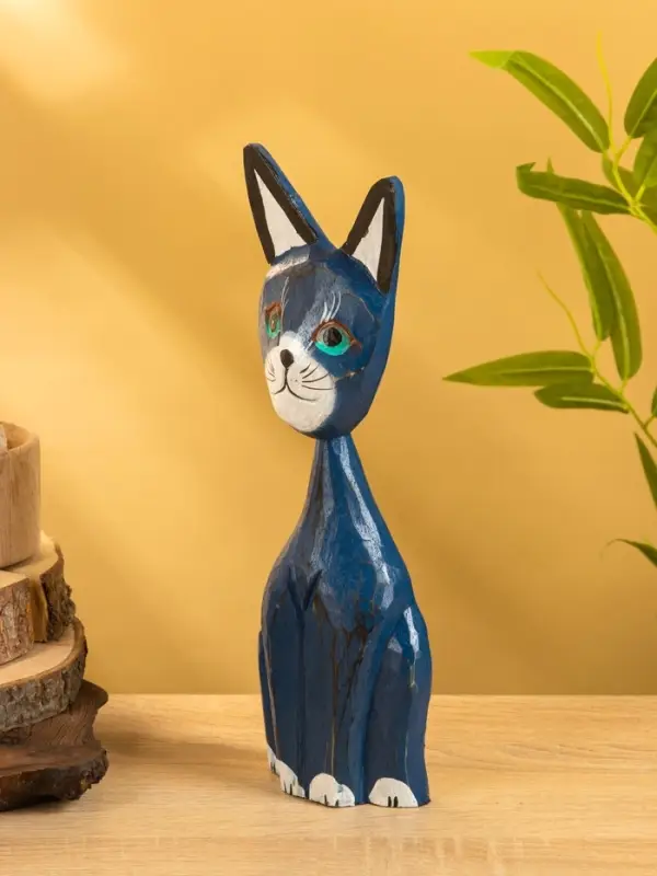 Сувенир интерьерный "Кошачья семья" (набор 3 шт: 30,25 и 20 см) дерево, цв. синий