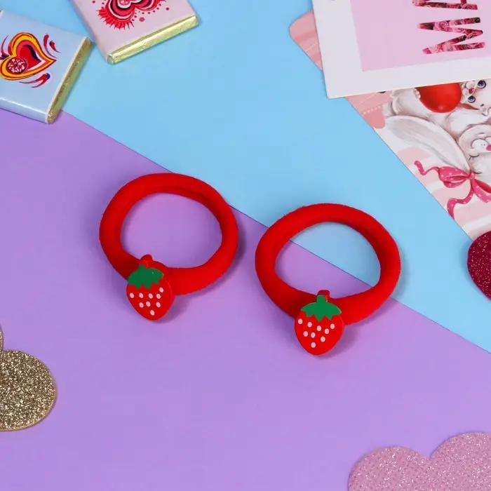 Резинки для волос &laquo;Пупсёнок&raquo;, набор 2 шт., клубничка, 3.5 см, красные