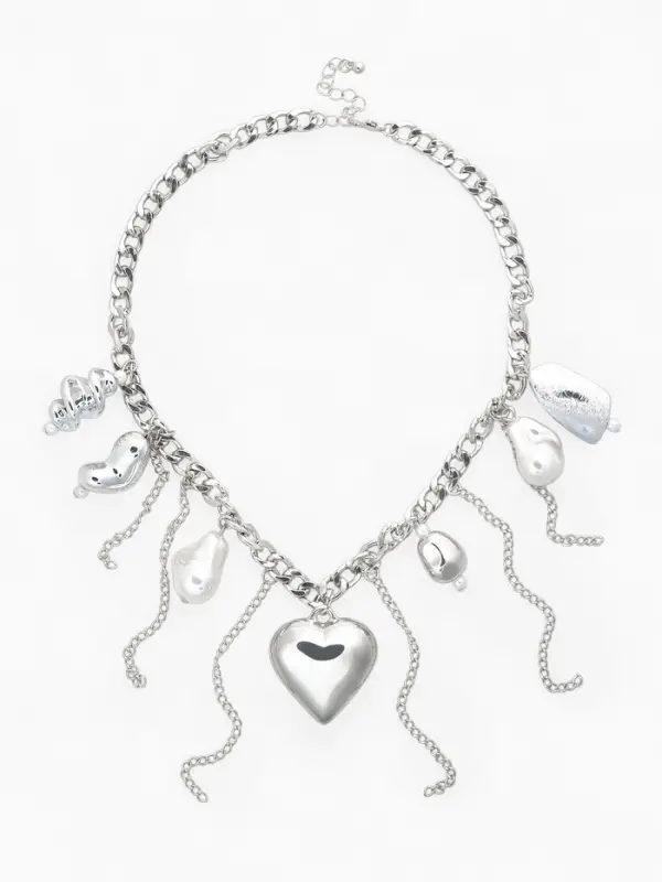 Колье "Многослойность" цепь с сердечком, цвет белый в серебре