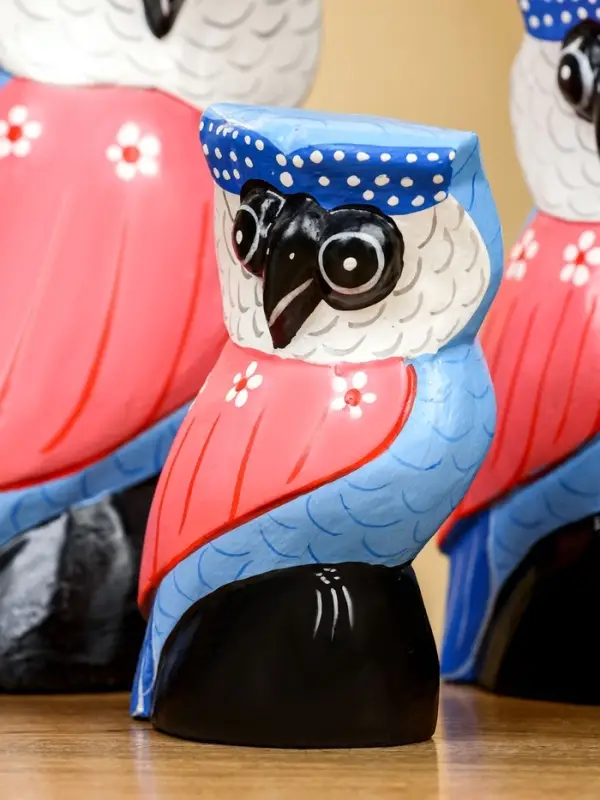 Набор сувенирный &laquo;Совы&raquo;, h=18 см, h=14 см, h=11 см, дерево, розово-синий