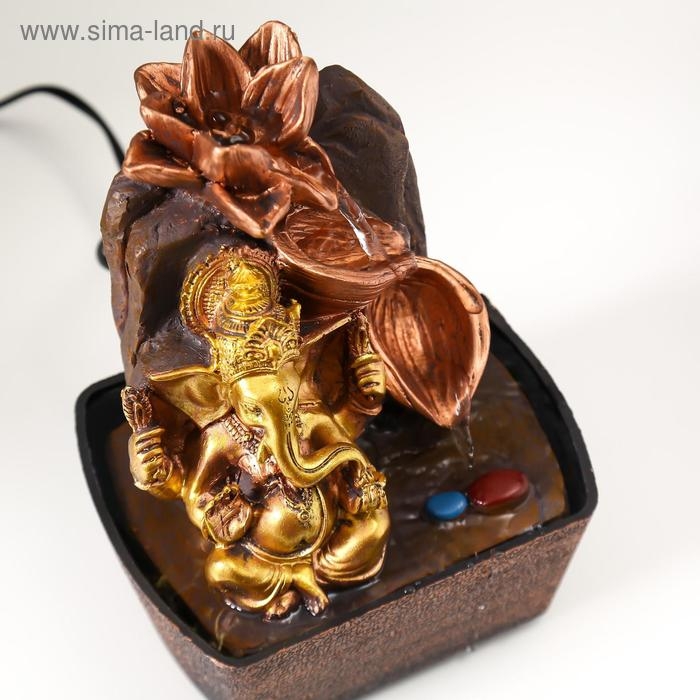 Фонтан настольный от сети "Ганеша у водопада с лотосами" 20х16х13 см