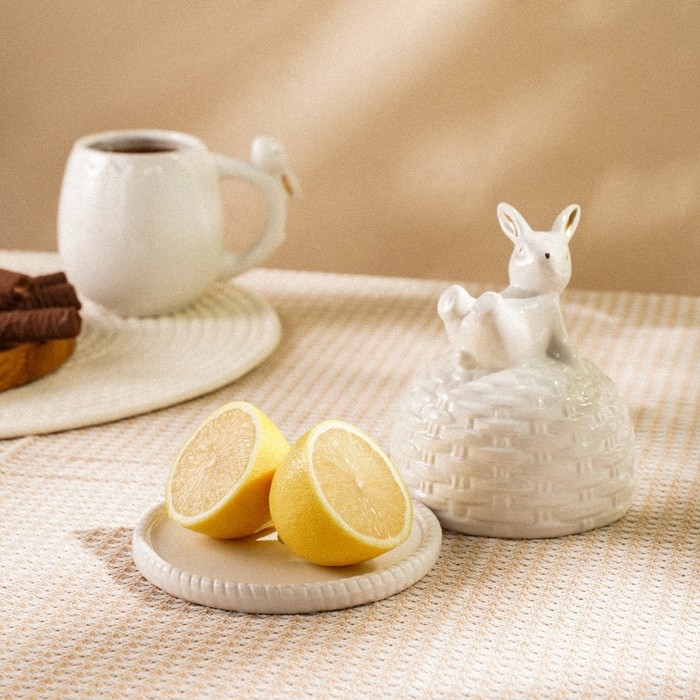 Лимонница керамическая SL Home &laquo;Лесные кролики&raquo;, 14&times;14,5 см, цвет белый