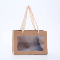 Пакет подарочный с широким дном и окном 20 &times; 14 &times; 13,2 см, крафт