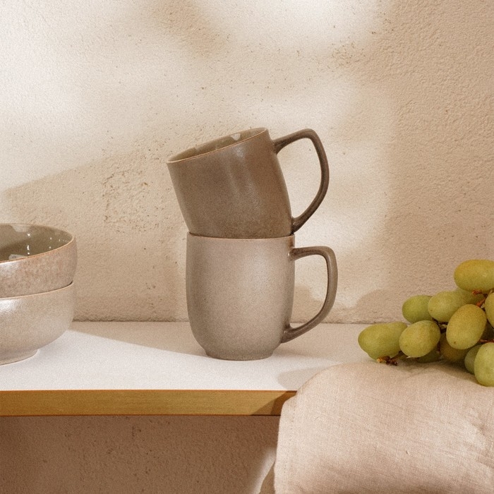 Набор кружек фарфоровых SL Home &laquo;Мольвено&raquo;, 400 мл, цвет коричневый