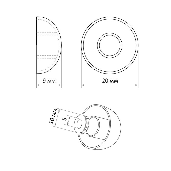 Зеркалодержатель "Полусфера", d=20 мм, цвет хром, 4 шт.