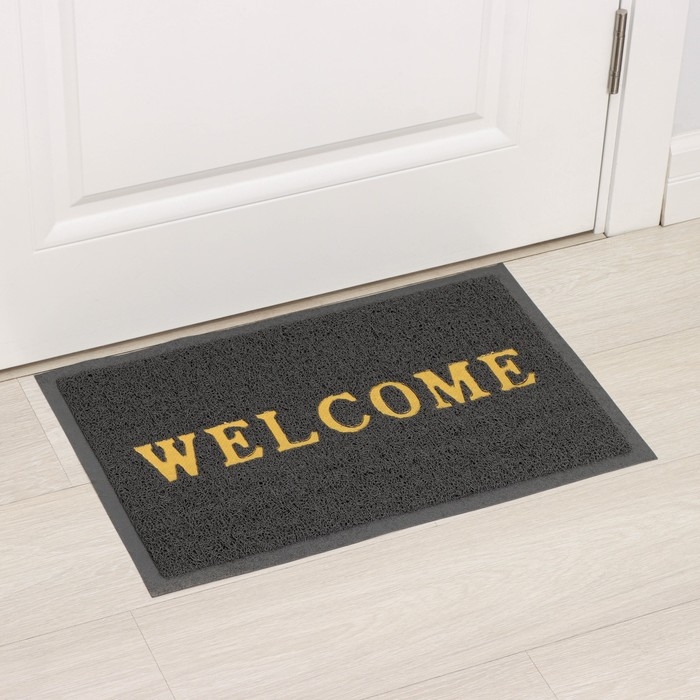 Коврик придверный Доляна Welcome, с окантовкой, 38&times;58 см, цвет серый