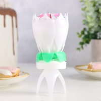 Свеча для торта музыкальная "Тюльпан", крутящаяся, белая, 14,5&times;6 см