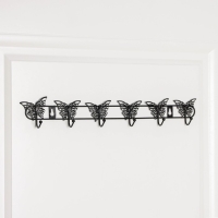 Вешалка настенная Доляна &laquo;Бабочки&raquo;, 6 крючков, 41,5&times;7,5&times;3,5 см, цвет чёрный