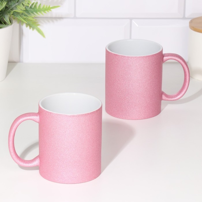 Кружка под сублимацию, керамическая с логотипом, цвет розовый глиттер, 320мл