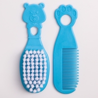 Набор для ухода за волосами: расческа и щетка, &laquo;Мишка&raquo;, цвет голубой