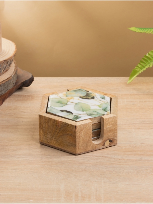 Подставка под горячее (набор 4 шт) "Листья" дерево манго 15х13х5 см