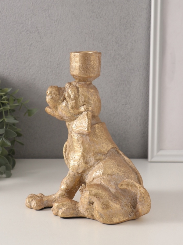 Подсвечник полистоун на 1 свечу "Шарж. Зевающий щенок" золото 15,8х15,3х20 см