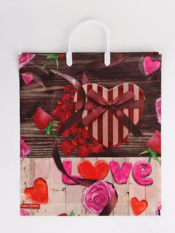 Пакет "С любовью, полиэтиленовый с вырубной ручкой, пласт. 38х44 см, 90 мкм