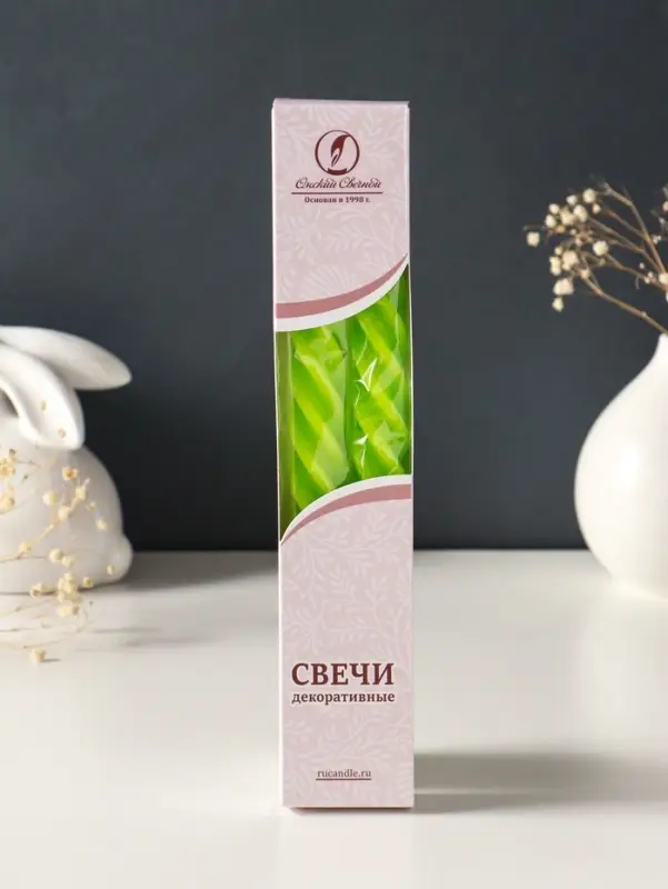 Набор свечей витых, 2,3х 24,5 см, 5 ч, 50 г, 2 штуки, зелёный