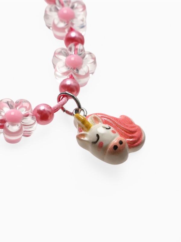 Браслет детский "Выбражулька" на затяжке, единорог с бусинами цветы, цветной