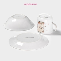 Набор детской посуды Доляна &laquo;Котёнок на скейте&raquo;, 3 предмета: кружка 230 мл, миска 400 мл, тарелка d=18 см