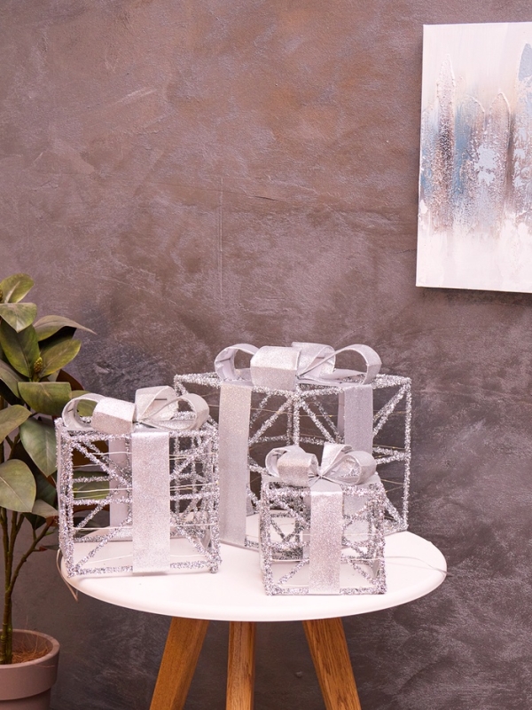 Фигура световая "Кубы серые", 25х20х15 см, 90 LED, батарейки ААх8 (не в компл.), свечение тёплое белое