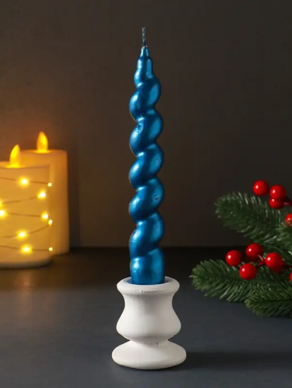 Свеча витая "LUXURY" 25*180 мм, лакированная, синяя